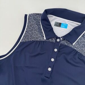 PGA TOUR Womens Sleeveless Golf Polo Shirt Navy Geometric Print Size S